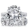Oval Created White Sapphire Bridal Set - Sterling Silver Split Shank Wedding Rings