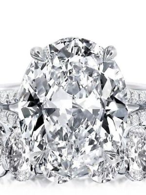 Oval Created White Sapphire Bridal Set - Sterling Silver Split Shank Wedding Rings