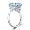 Three Stone Emerald Cut Aquamarine Engagement Ring in Rhodium-Plated Sterling Silver