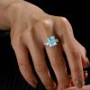 Three Stone Emerald Cut Aquamarine Engagement Ring in Rhodium-Plated Sterling Silver