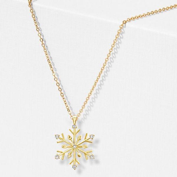Sterling Silver Snowflake Necklace for Women | Rhodium Plated Christmas Jewelry