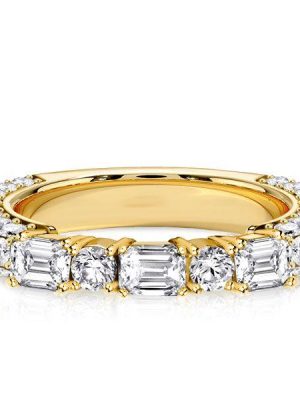 Emerald & White Sapphire 3-Sided Band Ring - 18K Gold Plated Sterling Silver