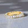 Emerald & White Sapphire 3-Sided Band Ring - 18K Gold Plated Sterling Silver