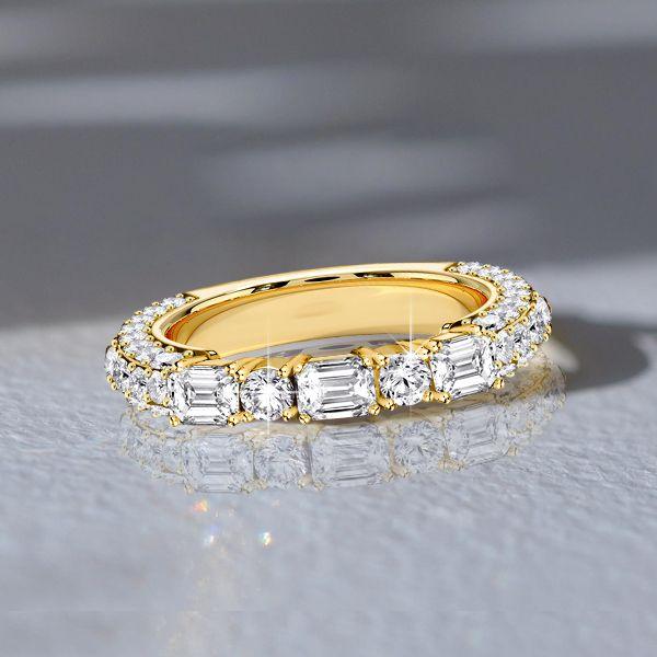 Emerald & White Sapphire 3-Sided Band Ring - 18K Gold Plated Sterling Silver