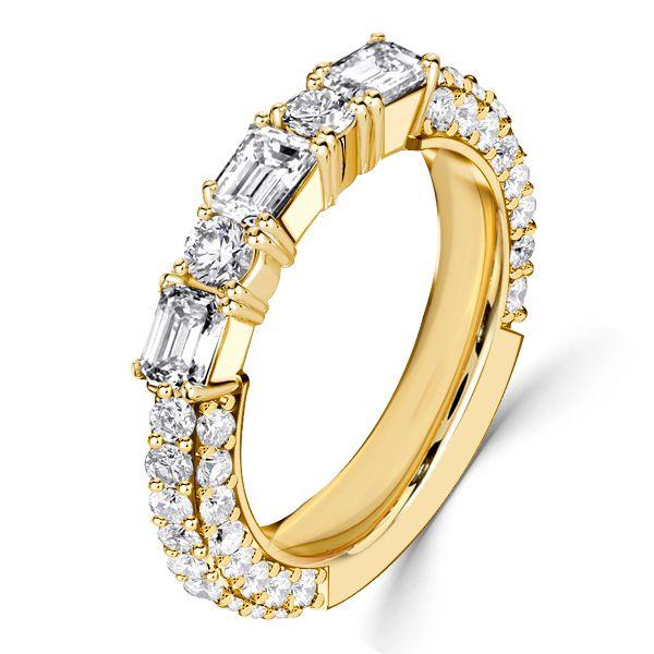 Emerald & White Sapphire 3-Sided Band Ring - 18K Gold Plated Sterling Silver