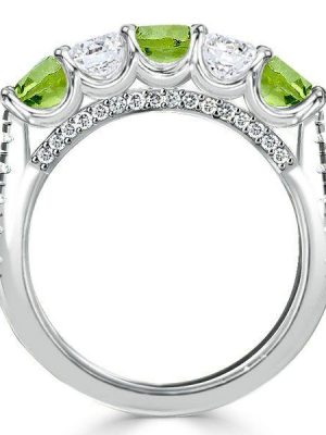 Peridot and White Round Half Eternity Wedding Band in Sterling Silver