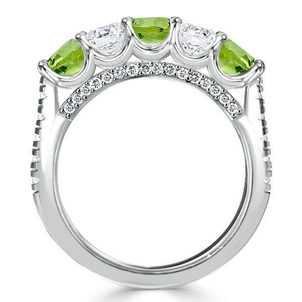 Peridot and White Round Half Eternity Wedding Band in Sterling Silver