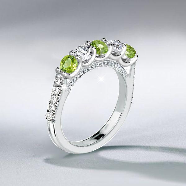 Peridot and White Round Half Eternity Wedding Band in Sterling Silver