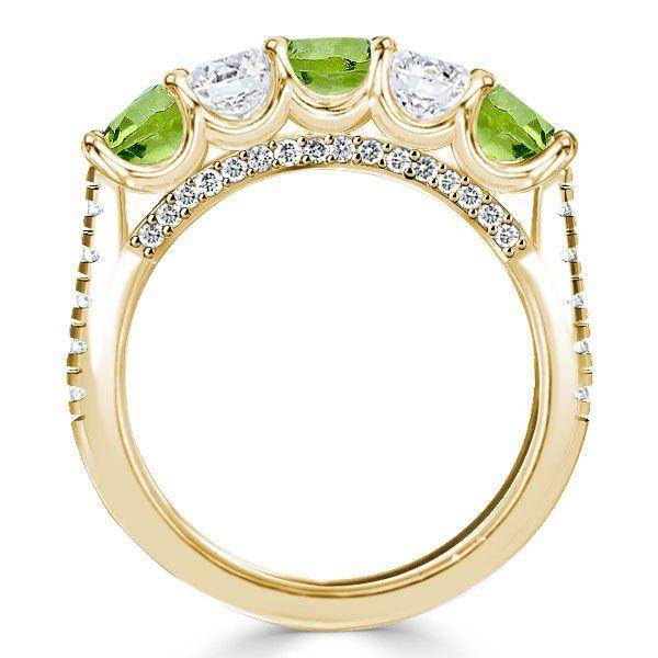 Peridot and White Round Half Eternity Wedding Band in Sterling Silver