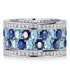 Oval Cut Blue Multi Row Aquamarine Wedding Band Ring in Sterling Silver for Women