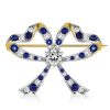 Vintage Inspired Blue & White Bow Brooch - Sterling Silver Plated