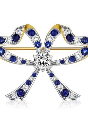 Vintage Inspired Blue & White Bow Brooch - Sterling Silver Plated
