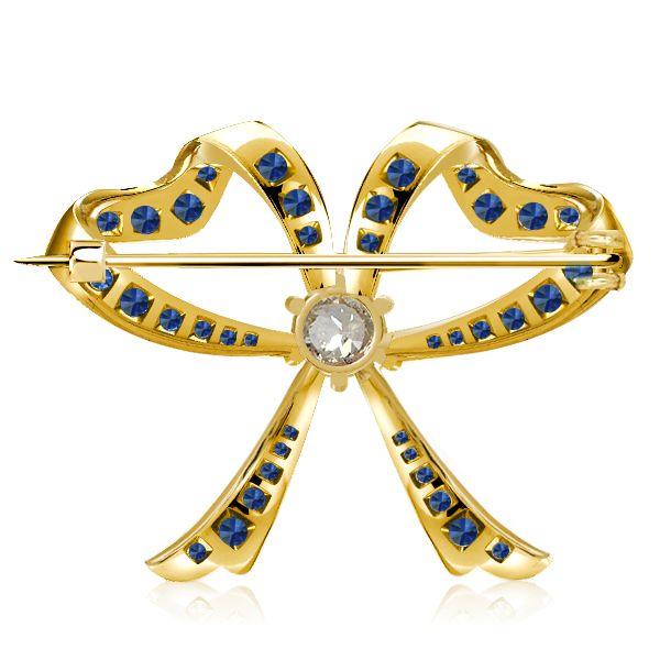 Vintage Inspired Blue & White Bow Brooch - Sterling Silver Plated