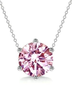 Pink Stone Simple Chain Necklace in Sterling Silver with Adjustable Length