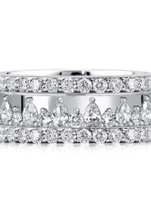 Triple Row Stackable Band Set - Round & Pear Cut Simulated Diamond, 925 Sterling Silver