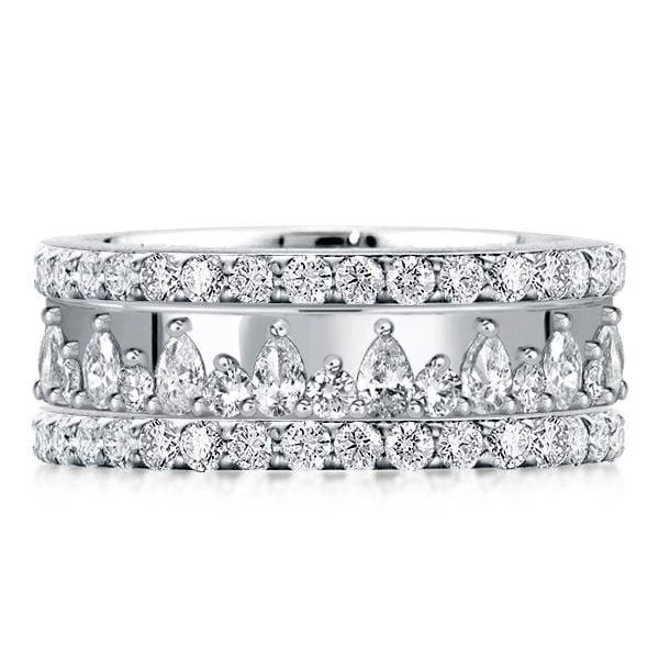 Triple Row Stackable Band Set - Round & Pear Cut Simulated Diamond, 925 Sterling Silver