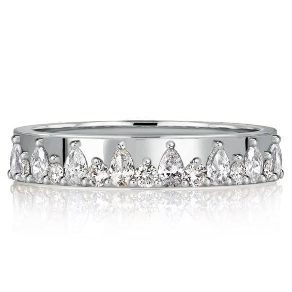 Triple Row Stackable Band Set - Round & Pear Cut Simulated Diamond, 925 Sterling Silver
