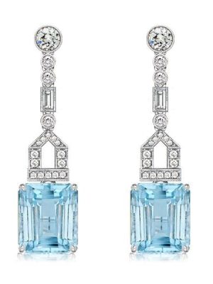 Sterling Silver Emerald Cut Aquamarine Drop Earrings for Women | Rhodium Plated