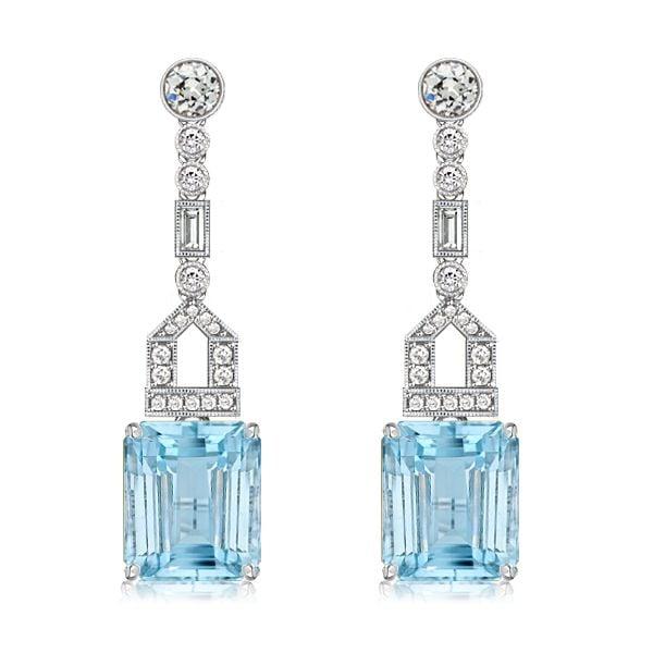 Sterling Silver Emerald Cut Aquamarine Drop Earrings for Women | Rhodium Plated