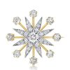 Antique Style Star Brooch, Two-Tone 925 Sterling Silver Plated, Round Cut Accents