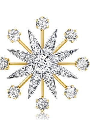 Antique Style Star Brooch, Two-Tone 925 Sterling Silver Plated, Round Cut Accents
