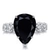 Black Sapphire Pear Cut Engagement Ring for Women in 925 Sterling Silver