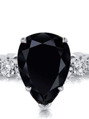 Black Sapphire Pear Cut Engagement Ring for Women in 925 Sterling Silver