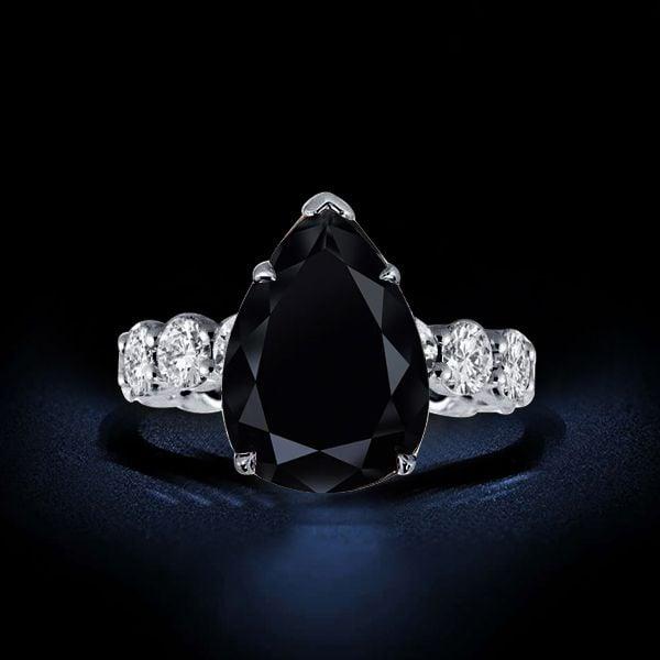 Black Sapphire Pear Cut Engagement Ring for Women in 925 Sterling Silver