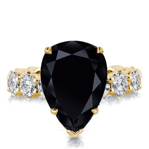 Black Sapphire Pear Cut Engagement Ring for Women in 925 Sterling Silver