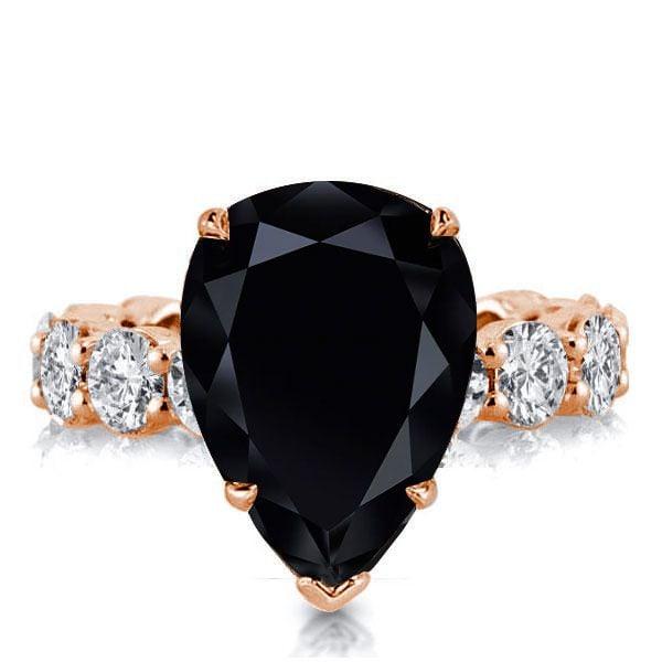 Black Sapphire Pear Cut Engagement Ring for Women in 925 Sterling Silver