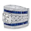 Asscher Cut Blue Sapphire Art Deco Cocktail Ring in Sterling Silver