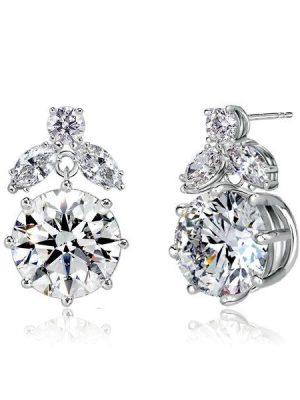 Sterling Silver Round Cut Drop Earrings - Vintage Style