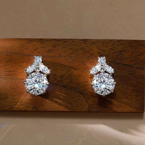 Sterling Silver Round Cut Drop Earrings - Vintage Style