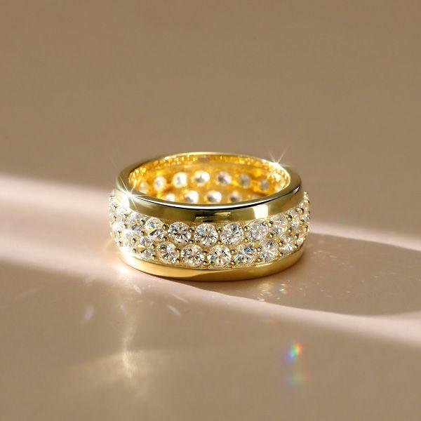 Golden Eternity Wedding Band - Micro Pave CZ - 18K Gold Plated Sterling Silver