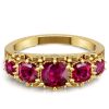 Five Stone Antique Cushion Cut Ruby Wedding Band in 18K Gold Plated Sterling Silver