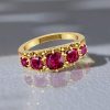 Five Stone Antique Cushion Cut Ruby Wedding Band in 18K Gold Plated Sterling Silver