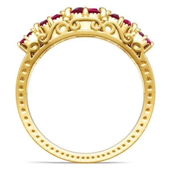 Five Stone Antique Cushion Cut Ruby Wedding Band in 18K Gold Plated Sterling Silver
