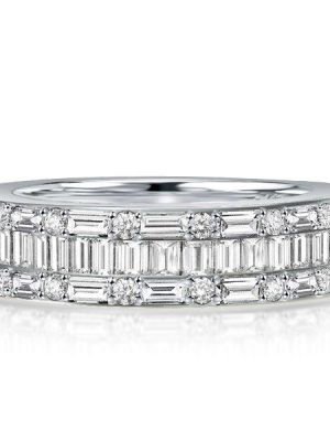 Triple Row Baguette Half Eternity Wedding Band in Sterling Silver