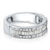 Triple Row Baguette Half Eternity Wedding Band in Sterling Silver