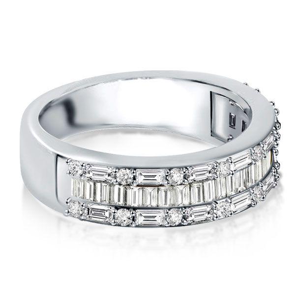 Triple Row Baguette Half Eternity Wedding Band in Sterling Silver