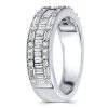 Triple Row Baguette Half Eternity Wedding Band in Sterling Silver