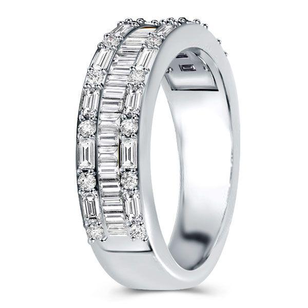 Triple Row Baguette Half Eternity Wedding Band in Sterling Silver