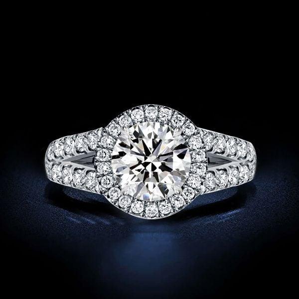 Sterling Silver Halo Split Shank Engagement Ring for Women with 2.64 CT. TW. Stones