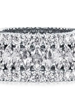 Triple Row Marquise Cut CZ Eternity Wedding Band - Sterling Silver