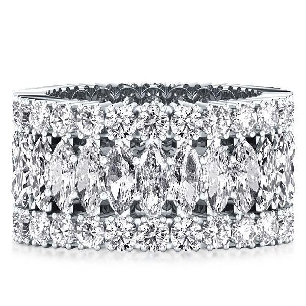 Triple Row Marquise Cut CZ Eternity Wedding Band - Sterling Silver