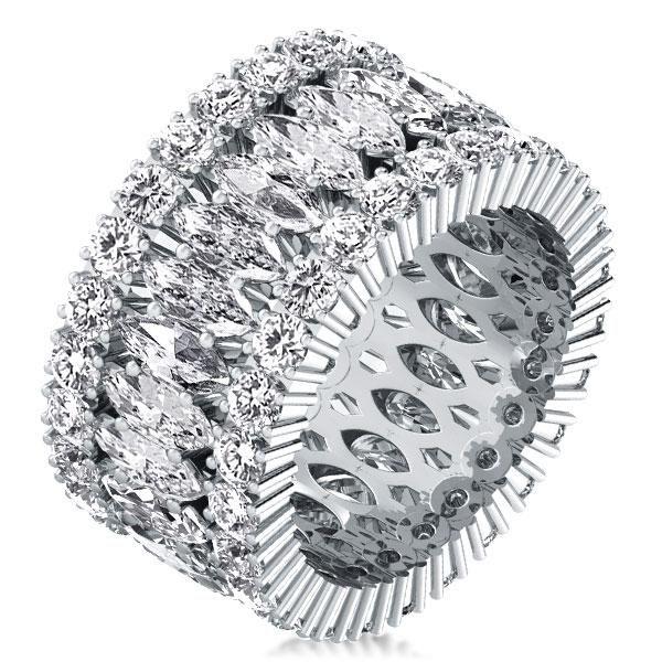 Triple Row Marquise Cut CZ Eternity Wedding Band - Sterling Silver