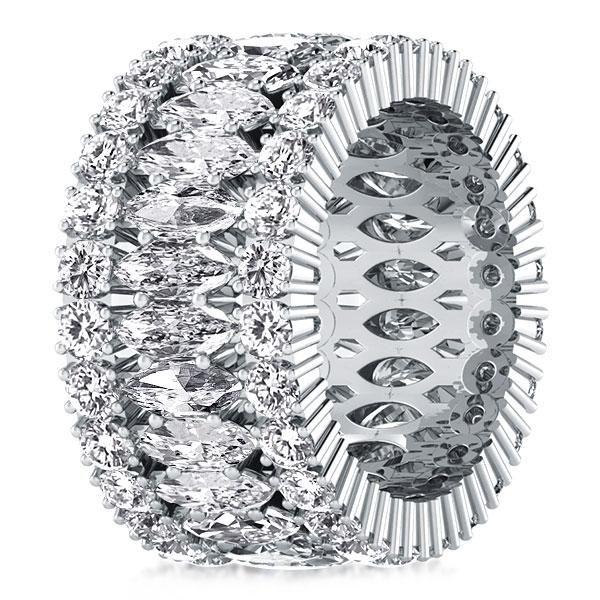 Triple Row Marquise Cut CZ Eternity Wedding Band - Sterling Silver