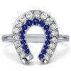 Sterling Silver White and Blue Sapphire Horseshoe Ring for Women | 0.85 CTW