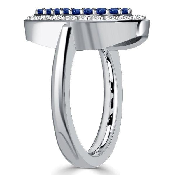 Sterling Silver White and Blue Sapphire Horseshoe Ring for Women | 0.85 CTW