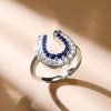 Sterling Silver White and Blue Sapphire Horseshoe Ring for Women | 0.85 CTW